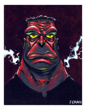 Painting of Frankenstein's monster, done in a cartoony style/