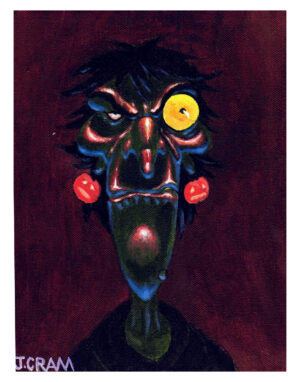 A painting of a horrible hag, done in a cartoony style